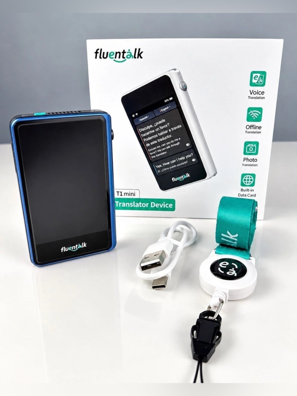 Fluentalk T1 Mini Translator Blue Tested Working Boxed